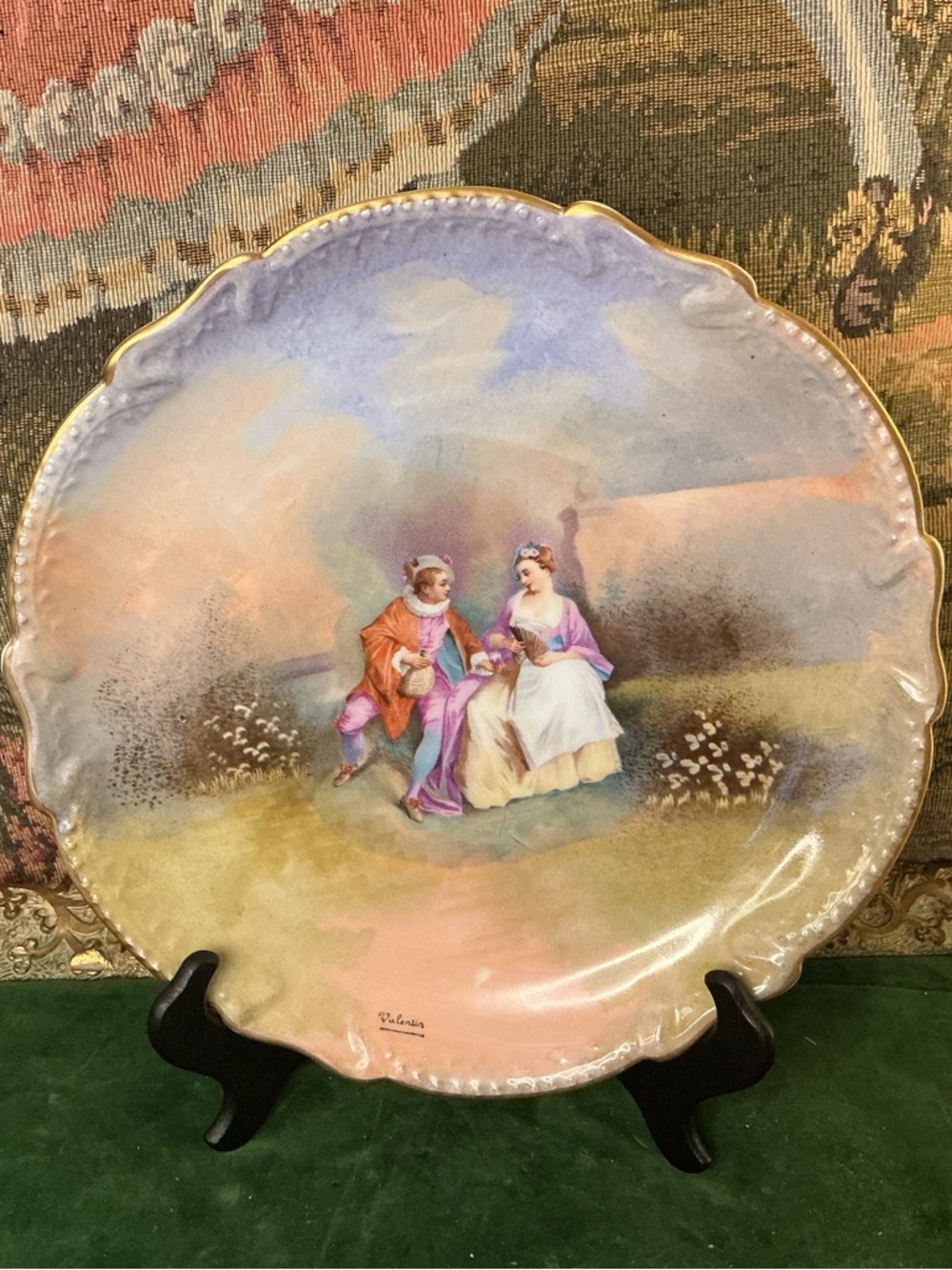 Hand-Painted Decorative Porcelain Plate  signed by Valentino made in Limoges, Fr